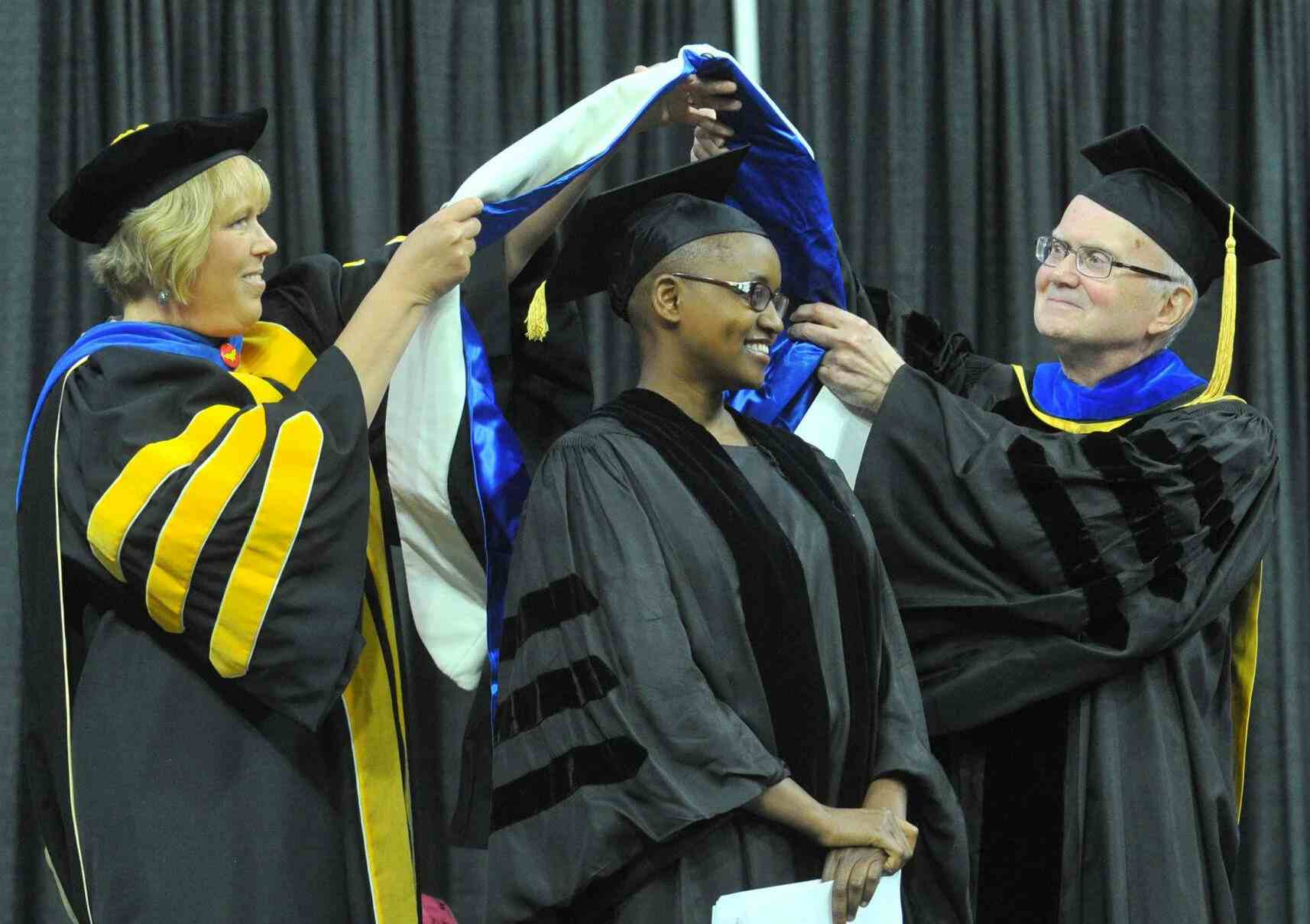 Nelly Cheboi at Augustana commencement moments before getting her honorary doctorate