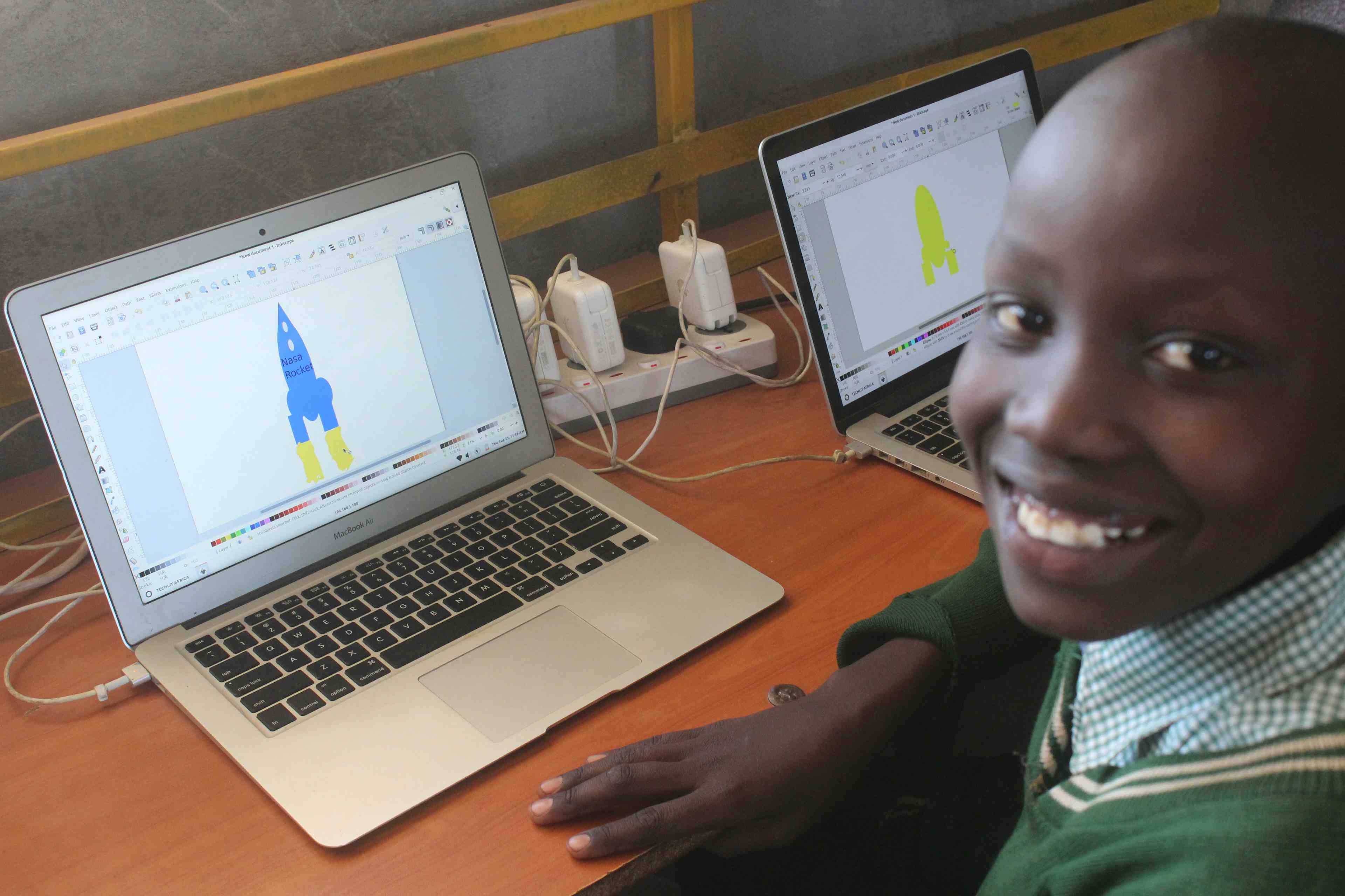 Sammy showing rockets on his inkscape screen