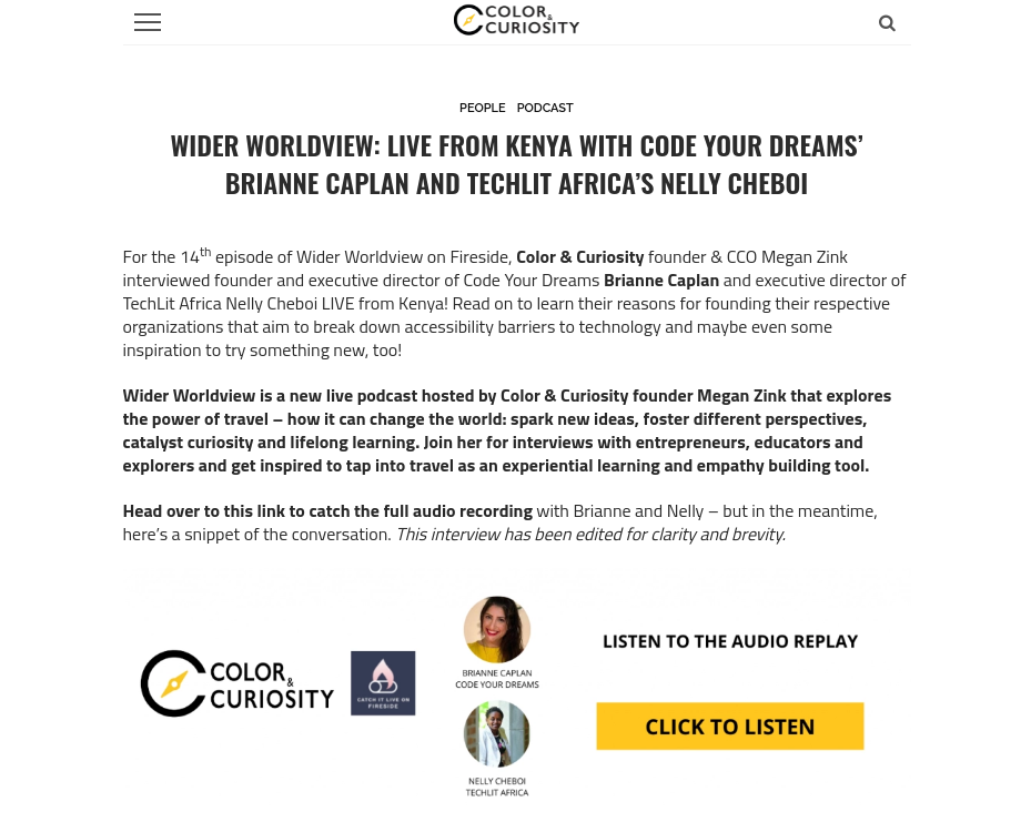 Techlit Africa And Code Your Dreams on the Color And Curiosity Podcast