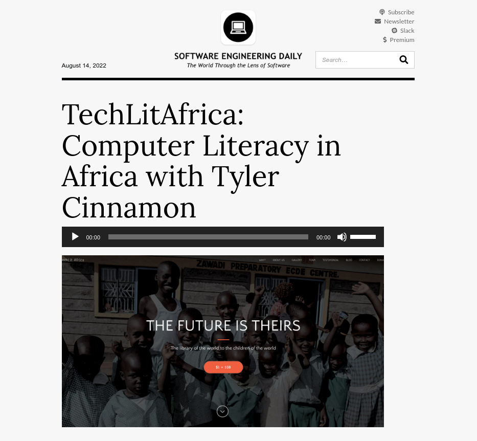 Tyler Cinnamon and TechLit Africa featured in SE Daily about Computer Literacy
