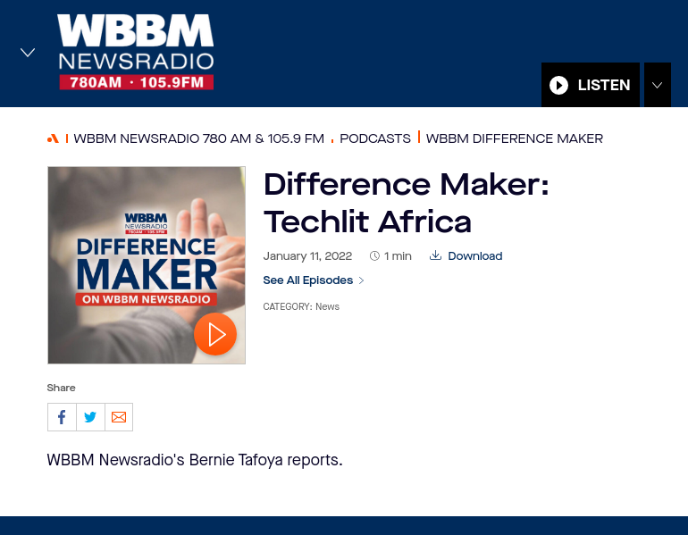 TechLit Africa is a Difference Maker on WBBM News Radio