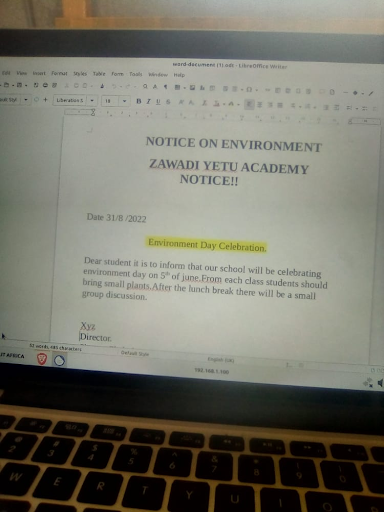 Environment Notice Written in  LibreOffice Writer